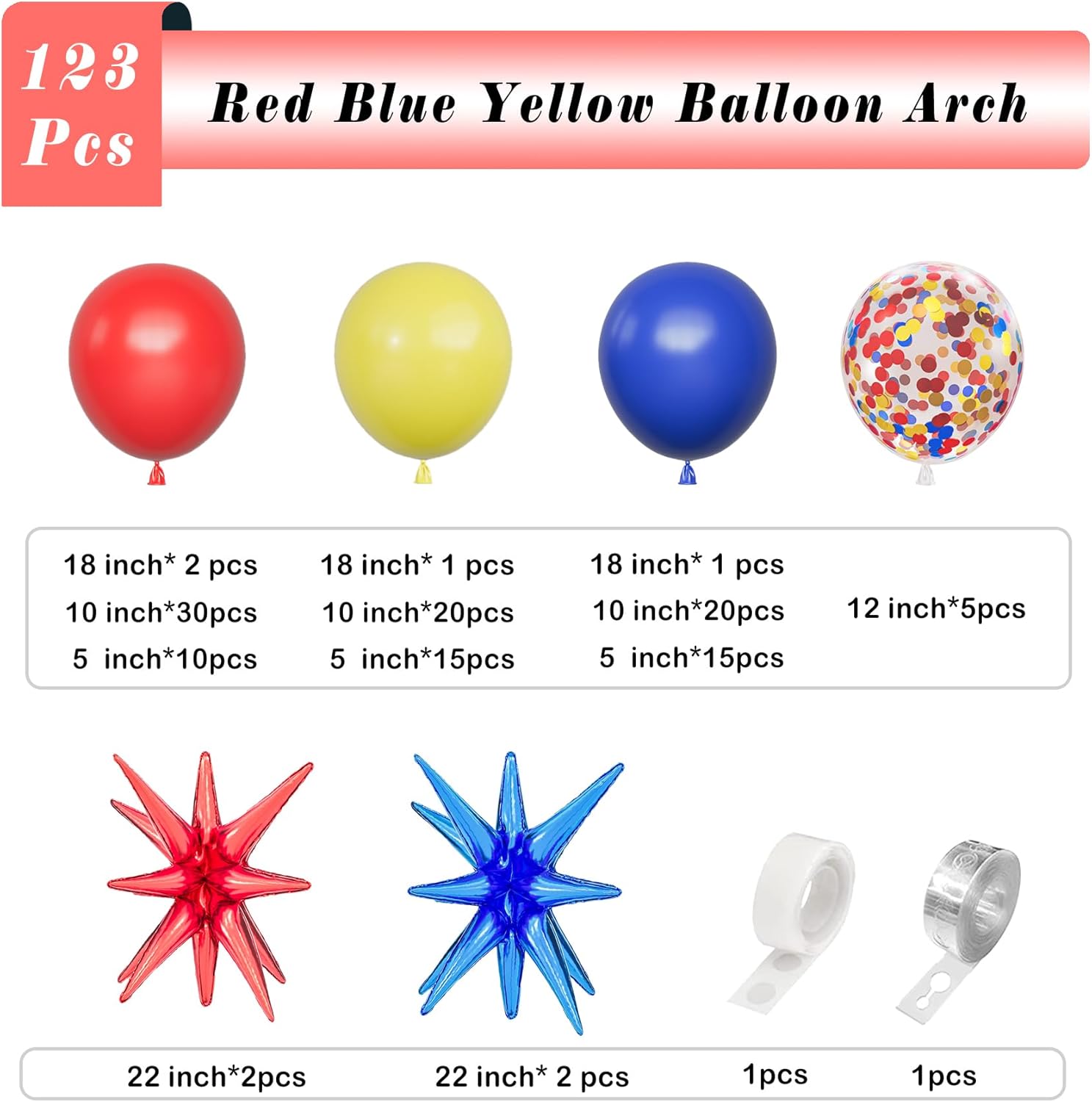 123Pcs Blue Yellow Red Balloon - Balloon Arch Kit recension och pris